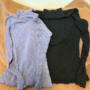 100% Supima Cotton Wavy Ribbed Mock neck tops in Black and Lavender